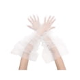 thumbnail image 1 of Guantes de encaje extra largos para mujer Inspire Chic, con puños acampanados, de dedos completos, transparentes con lunares, talla única, lunares pequeños blancos, 1 of 6