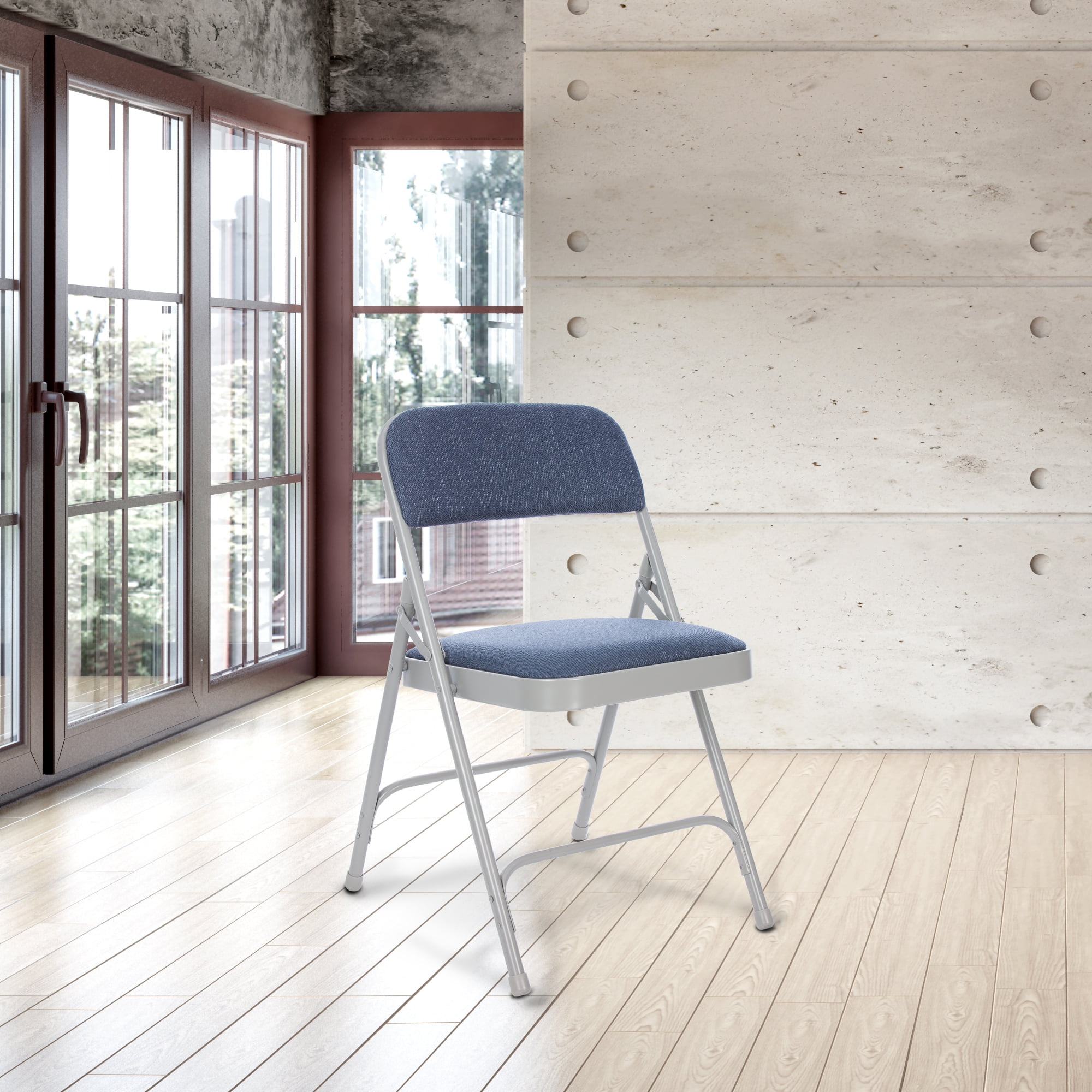Hampden Furnishings Bernadine Collection Fabric Padded Folding Chair, Grey/Blue, Pack of 4