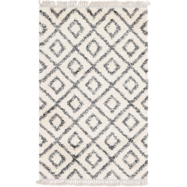 Unique Loom Hygge Shag Geometric Plush & Cozy Rug 5' x 8' Rectangle Ivory/Gray