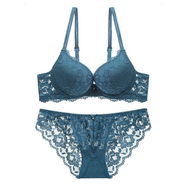 Koszal Two Pieces Sexy Women Floral Lace Underwear Solid Color Push Up Bra  Panties Set 