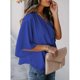 thumbnail image 5 of Tops fruncidos para mujer, cuello en V, manga corta de murciélago, blusa informal holgada de Color puro para fiesta, oficina y viajes, 5 of 5