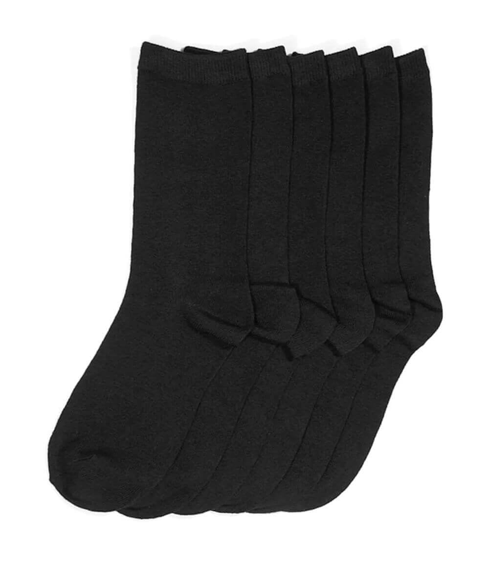 6PACK Women's Comfort Design Crew Socks, Solid Color, Black, 911