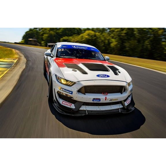 Ford Mustang GT4 Race Car on Road Home Decor - 12x18 Inch Laminated Poster - Stunning Detail and Bold Colors