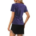 thumbnail image 3 of INSPIRE CHIC Women's Velvet Top V Neck Short Sleeve Casual T-Shirt M Purple, 3 of 6