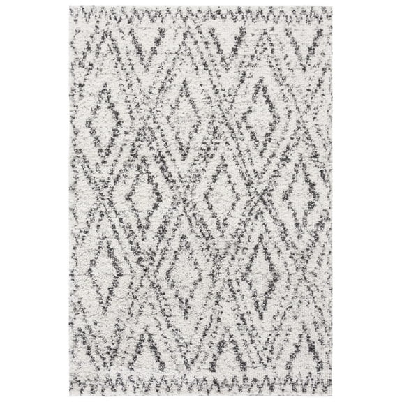 SAFAVIEH Jericho Ognen Geometric Polyester Shag Area Rug, Ivory/Black, 8' x 10'