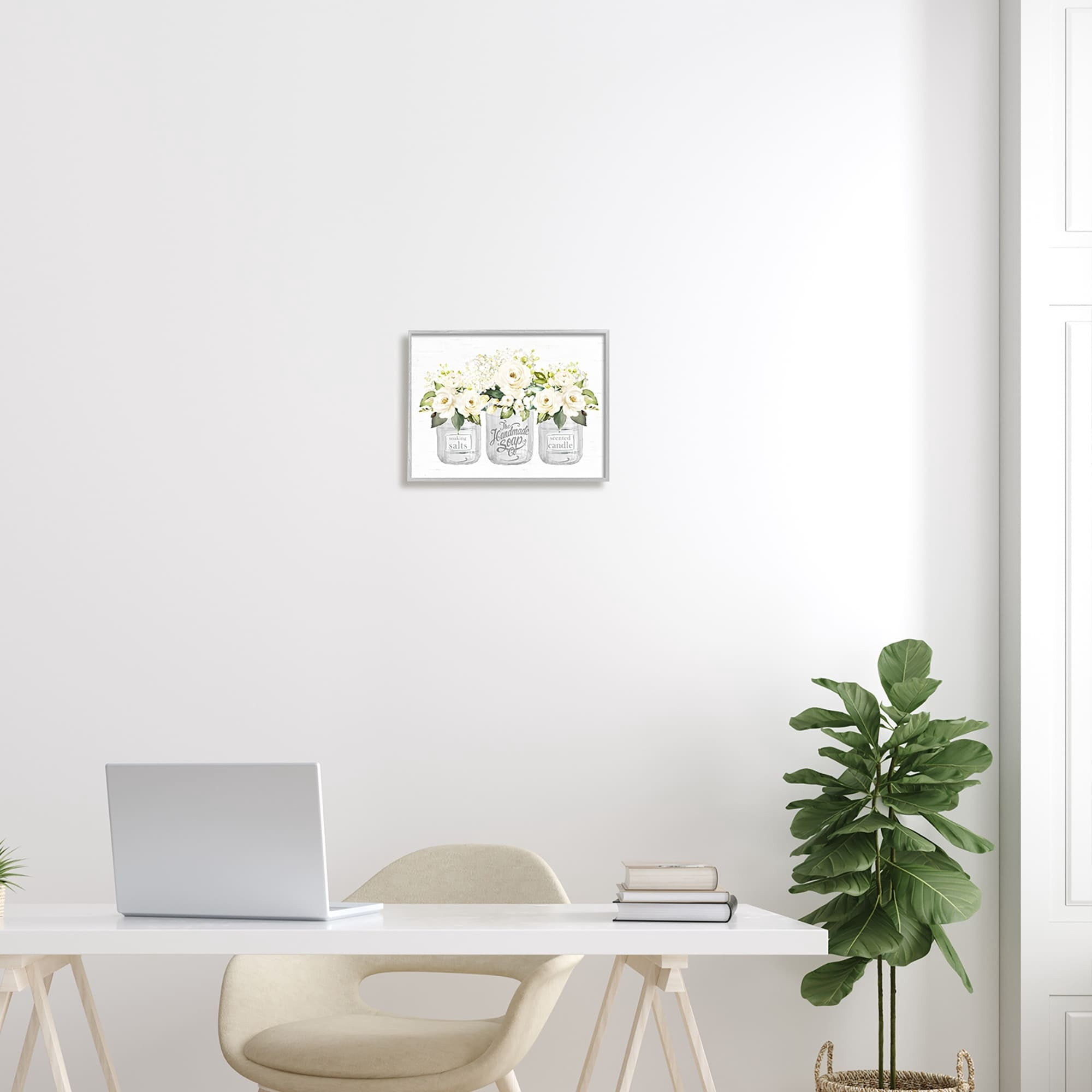 Stupell Industries White Roses Blooming Country Rustic Candle Jars Graphic Art Gray Framed Art Print Wall Art, Design by Lettered and Lined
