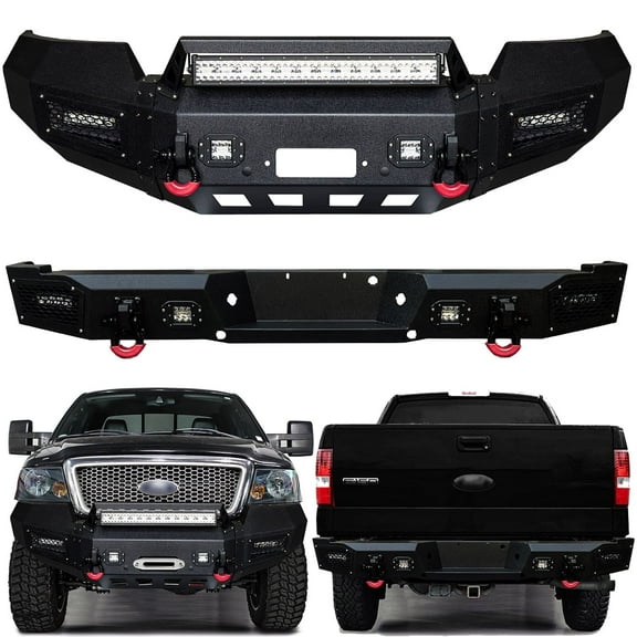 Vijay Compatible with 2004-2005-2006 Ford F150 Front and Rear Bumper Textured Black Steel with Light and D-ring
