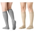 thumbnail image 3 of Hipuroga Cotton Compression Socks for Women Men 8-15 mmHg Soft Mild Knee High Wide Calf Support Stockings for Nurse Travel Pregnancy blackgreypink S/M, 3 of 8