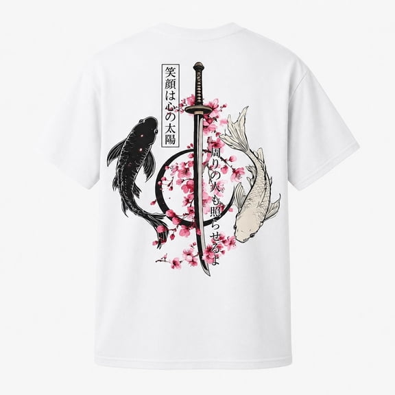 Vintage Japanese Koi Blossom Graphic T-Shirt, Heavy Cotton Unisex Classic Fit Tee