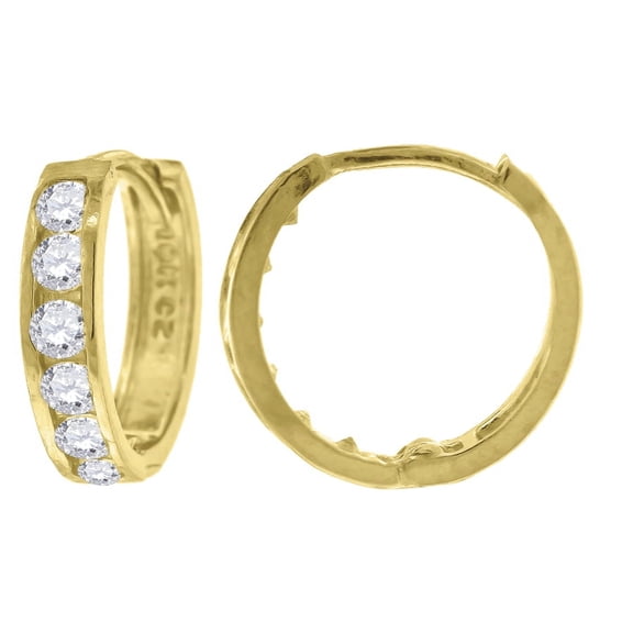 Auriga 10k Yellow Gold Single Row CZ Cubic Zirconia Hoop Earrings for Women