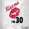 thumbnail image 1 of 30th Birthday Tapestry, Kiss Me I'm 30 Slogan Words with Lips Hand Writing Stencil Art Print, Fabric Wall Hanging Decor for Bedroom Living Room Dorm, 5 Sizes, White Black Red, by Ambesonne, 1 of 1