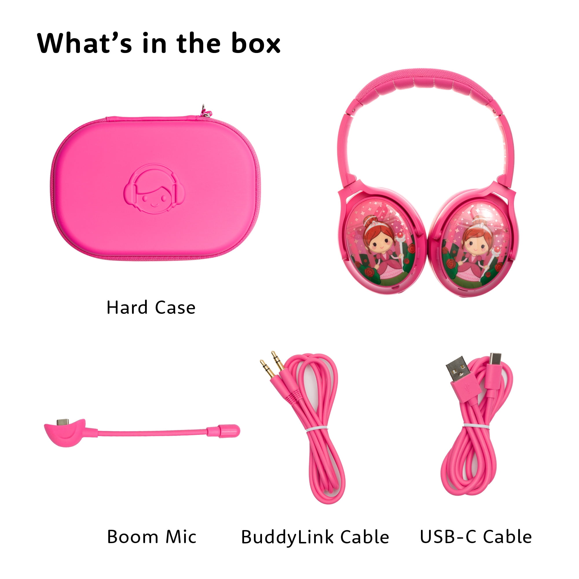 BuddyPhones Cosmos+, Over-Ear Bluetooth Wireless Noise Cancelling Kids Headphones with Detachable Boom Mic, 3 Volume Limiting Settings, Voice Enhance StudyMode, 24-Hrs Battery, Foldable, Rose Pink