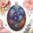 thumbnail image 6 of Oval Framed Wall Art Glowing Jellyfish Underwater Fantasy Scene Neon Coral Bioluminescent Canvas Wall Art Oval Vintage Wall Decor Prints Hanging Decor for Home Bedroom Living Room Office 8"x11.4", 6 of 7