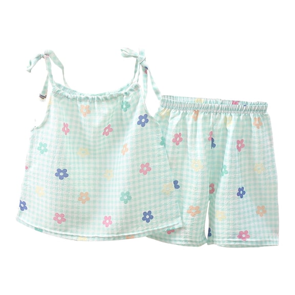 Mercatoo Girls Summer Clothes 2 Piece Beach Shorts Set Flor𝖺l Sleeveless Camisole Tank Top Shorts Toddler Cute Trendy Outfits