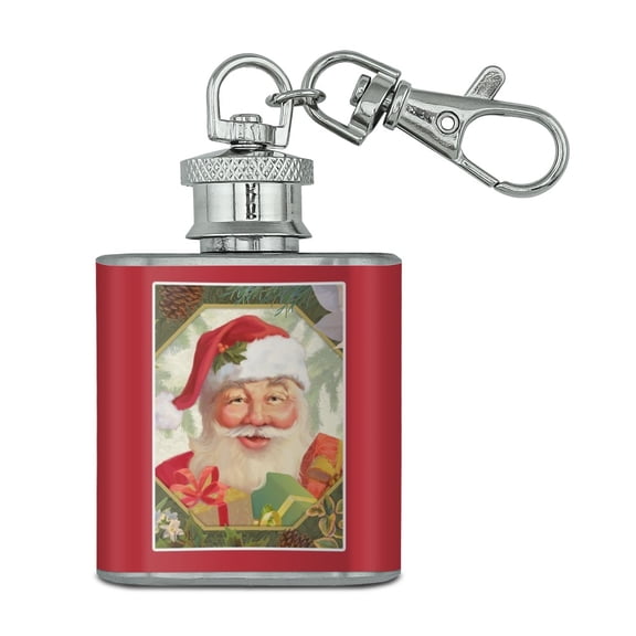 Christmas Holiday Festive Jolly Santa Claus Stainless Steel 1oz Mini Flask Key Chain