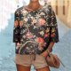 thumbnail image 2 of Mujeres 3/4 Manga Tops Y Blusas de Impresión Suelta Camisa Cortada, Casual Cuello Redondo Blusa para la Primavera Y el Verano, 2 of 5