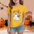 thumbnail image 2 of KPOPLK Halloween T-Shirt for Girls 1-14 Years Fall Short Slleve Round Neck Ghost Boo Print Tee Top,Size 11-12 Years, 2 of 5