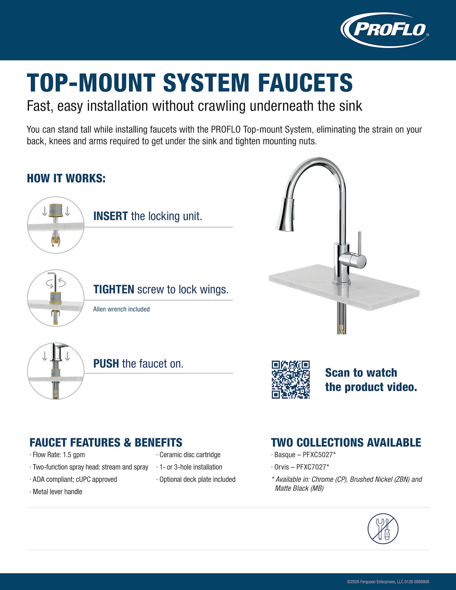 Proflo PFXC5027CP Basque Top-Mount 1.5 GPM Single Hole Pre-Rinse Kitchen Faucet - Chrome