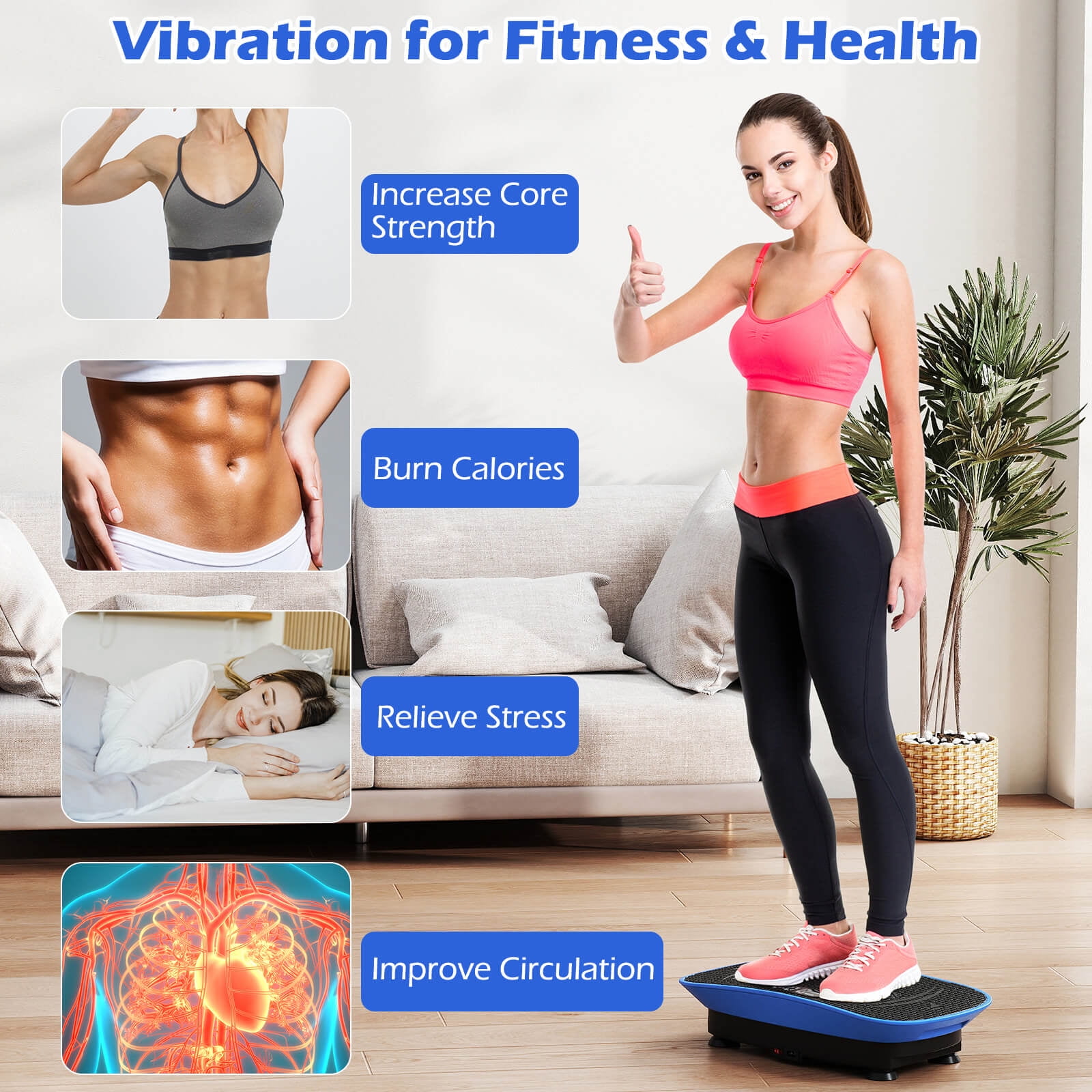 Goplus Vibration Plate Exercise Machine with 10 Speed Intensities Remote for Home Fitness Navy+Black