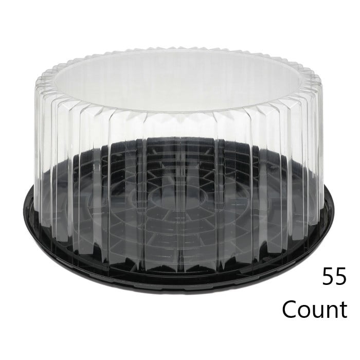 Pactiv Showcake APET Plastic Round Cake Container Black/Clear, 10.75