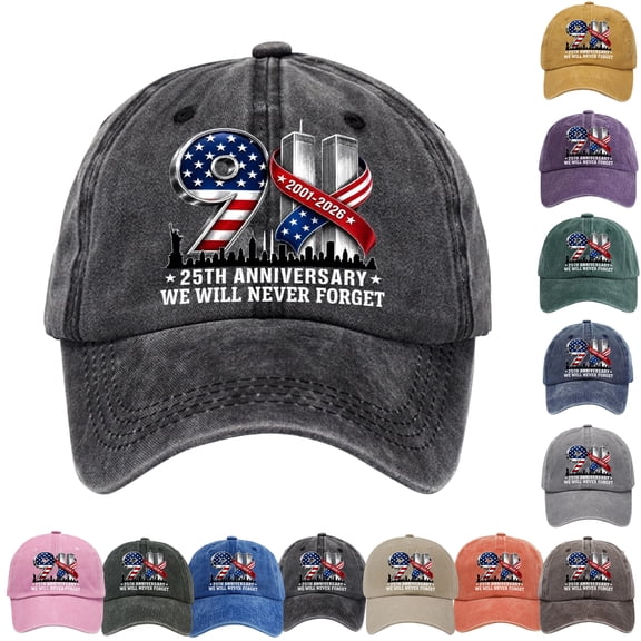 911 25th Anniversary Hat, Never Forget 9/11 25th Anniversary Baseball Cap Patriotic Vintage Hats for Men Women
