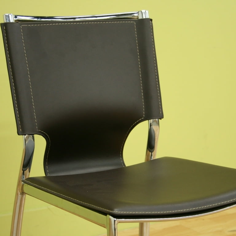 Baxton Studio Dark Brown Leather Dining Chair with Chrome Frame - Set of 2 Baxton Studio Dark Brown Leather Dining Chair with Chrome Frame - Set of 2