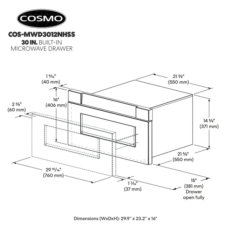 Cosmo 30 in. Haven Collection 1.2 cu. ft. Built-in Microwave