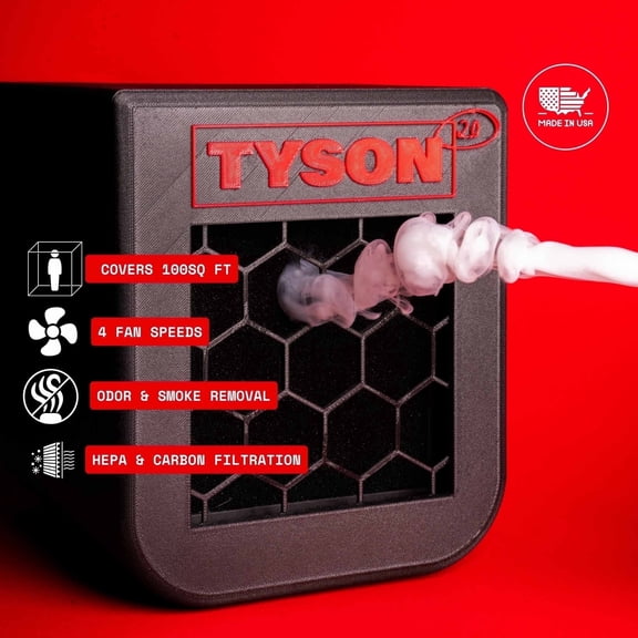 Mike Tyson, Portable Air Purifier, Removes odors, toxins & smoke and VOC's, HEPA & activated carbon, 100 sq. ft.,