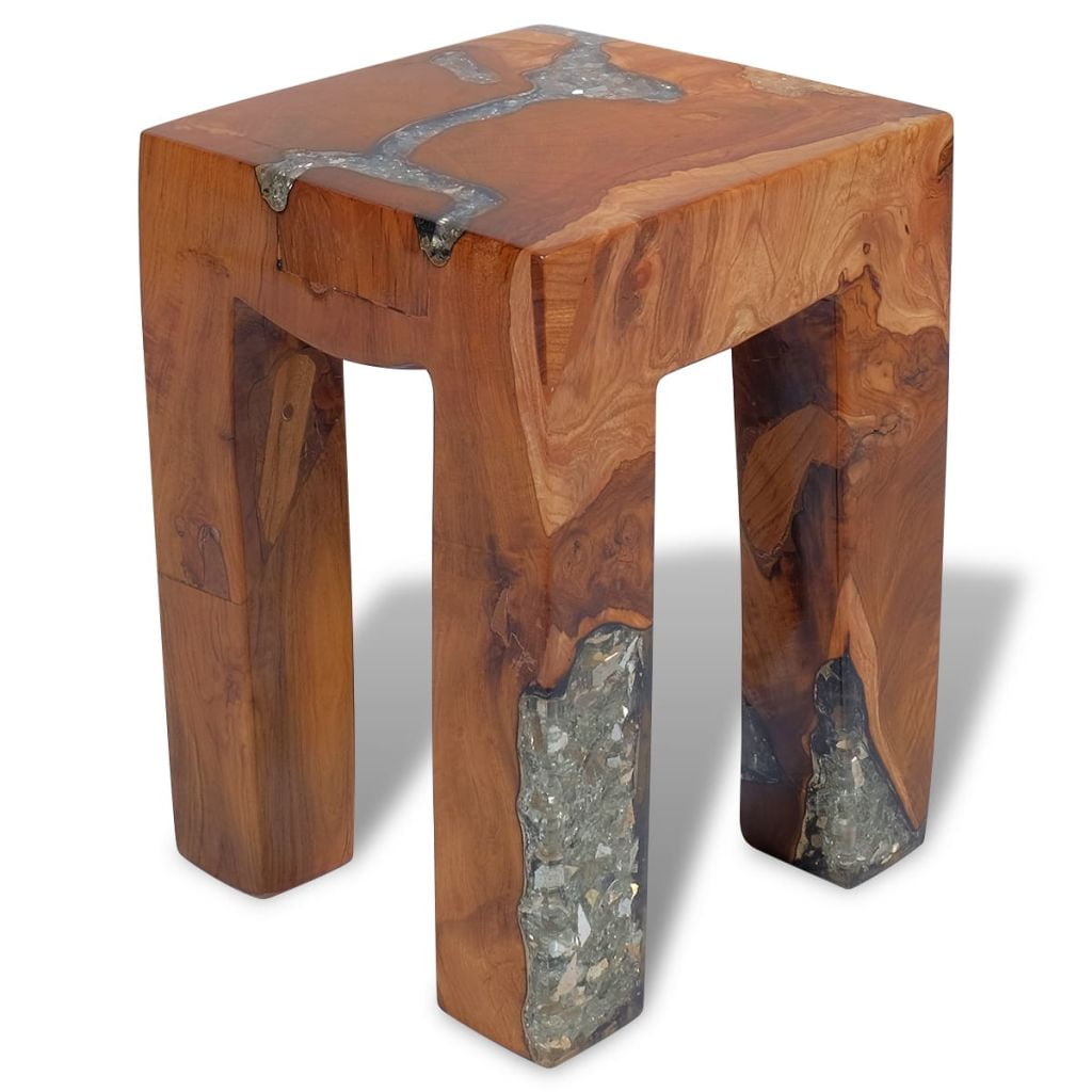 Kepooman 11.8" Modern Solid Teak Wood Square Stool Coffee Table for Patio Living Room Bedroom, Brown