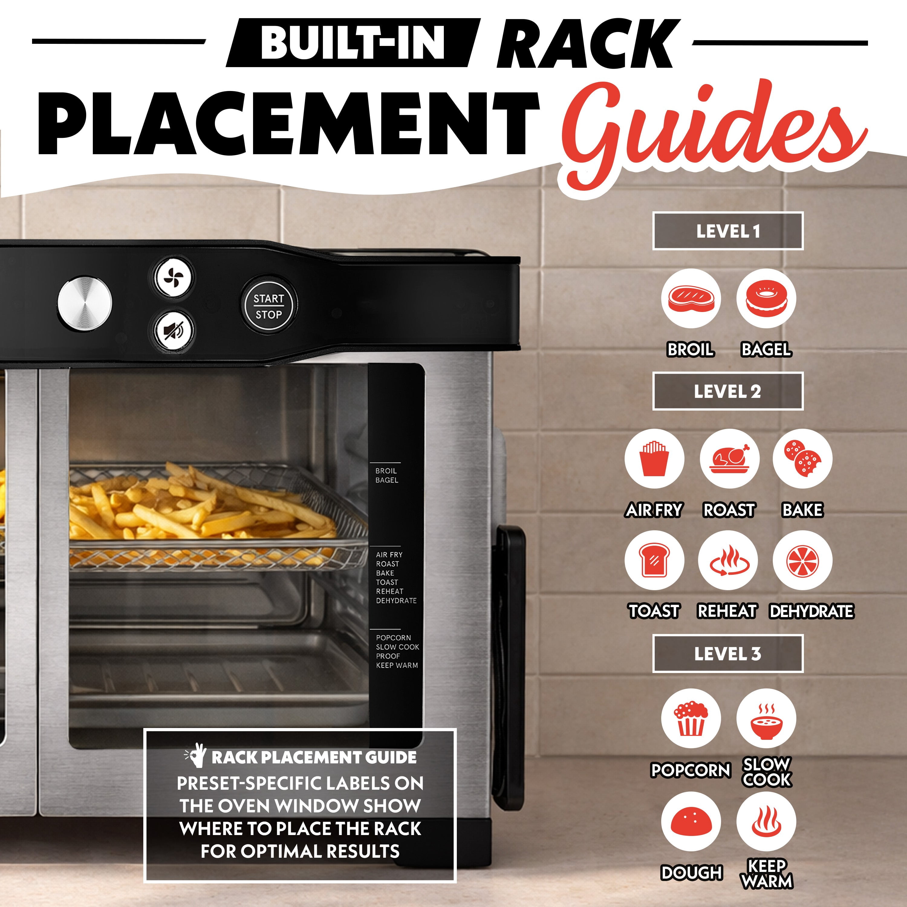 Gourmia Toaster Oven - 6-Slice French Door Digital Air Fryer with Temperature Probe, Stainless Steel