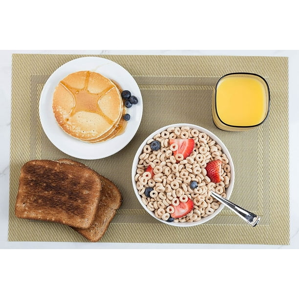 Vinyl Table Placemats for Dining or Kitchen Table (Set of 6, Gold