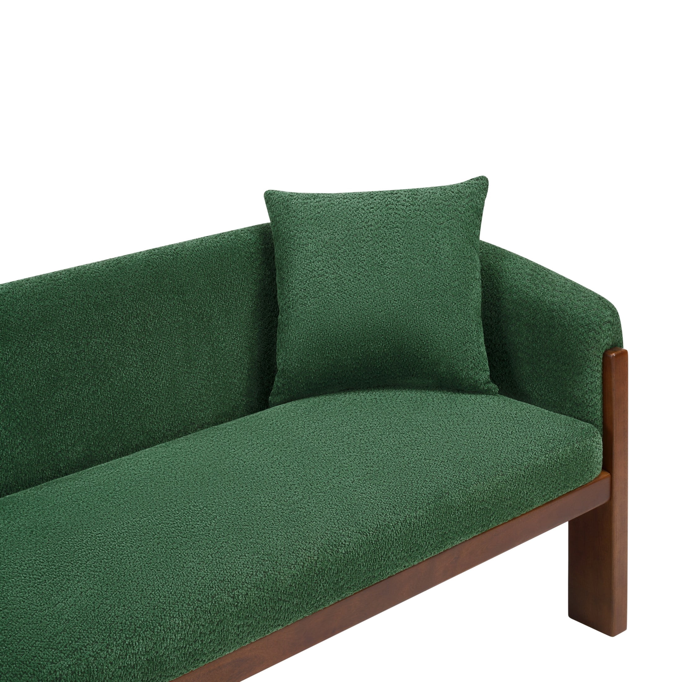 Christopher Knight Home 84.5" Modern Boucle Sofa with Throw Pillows, Seats 3, Wood Legs, Green