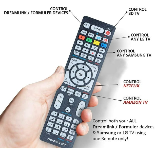 Formuler Remote - Télécommande universelle de remplacement pour tous les  boîtiers Dreamlink/Formuler, téléviseurs Samsung et téléviseurs LG, LCD 