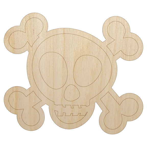 Skull and Crossbones Doodle Wood Shape Unfinished Piece Cutout Craft DIY Projects - 4.70 Inch Size - 1/8 Inch Thick