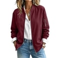 thumbnail image 3 of Htigea Women's Bomber Jacket Lightweight Zip Up Long Sleeve Coat Fall Outdoor Active Jackets with Pockets Wine M, 3 of 6