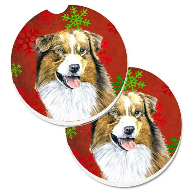 Berger Australien Rouge & Vert Flocons de Neige Noël Ensemble de 2 Porte-Gobelet Voiture Coaster