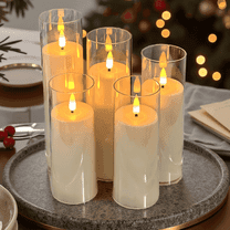 Goyuon LED Flameless Pillar Candle Lights with Remote Control and Timer, Battery Powered, Warm White, 5-Piece Set