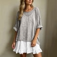 thumbnail image 4 of YuXingFu Maxi Dress Plus Size Mid-Length Scoop Neck Plus Size Womens Dress Long Sleeve Pleated Casual Summer Gray XXL, 4 of 7