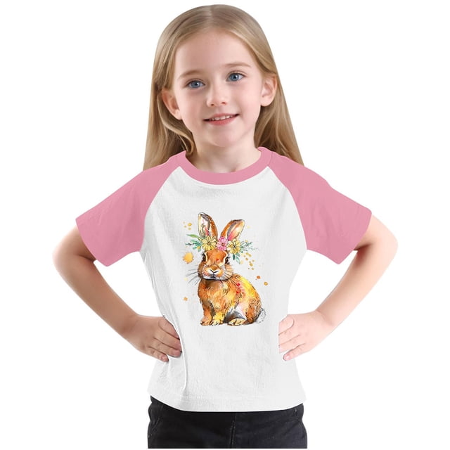 RXIRUCGD 2025 Vêtements d'Été pour Enfants Tout-Petits Garçons Filles Mode Mignon Col Rond Imprimé Manches Courtes Haut