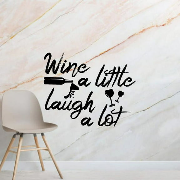 Laugh A Lot Quotes Wine Quote Wine Bottle Drinking Glass Wall Decals for Dining Room Home House Winery Restaurant Kitchen Bar Wine Cellar Decor Stickers Wall Art Vinyl Decoration Size (20x20 inch)