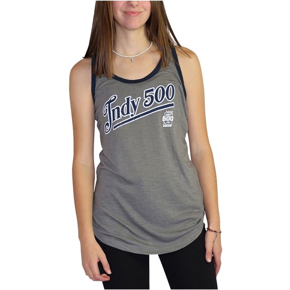 5th & Ocean Womens Indy 500 Racerback Tank Top, Grey, Small