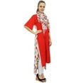 thumbnail image 6 of Bimba Women's Rayon Red Kurti Asymmetrical Hem Designer Kurta With Scarf - 22, 6 of 8