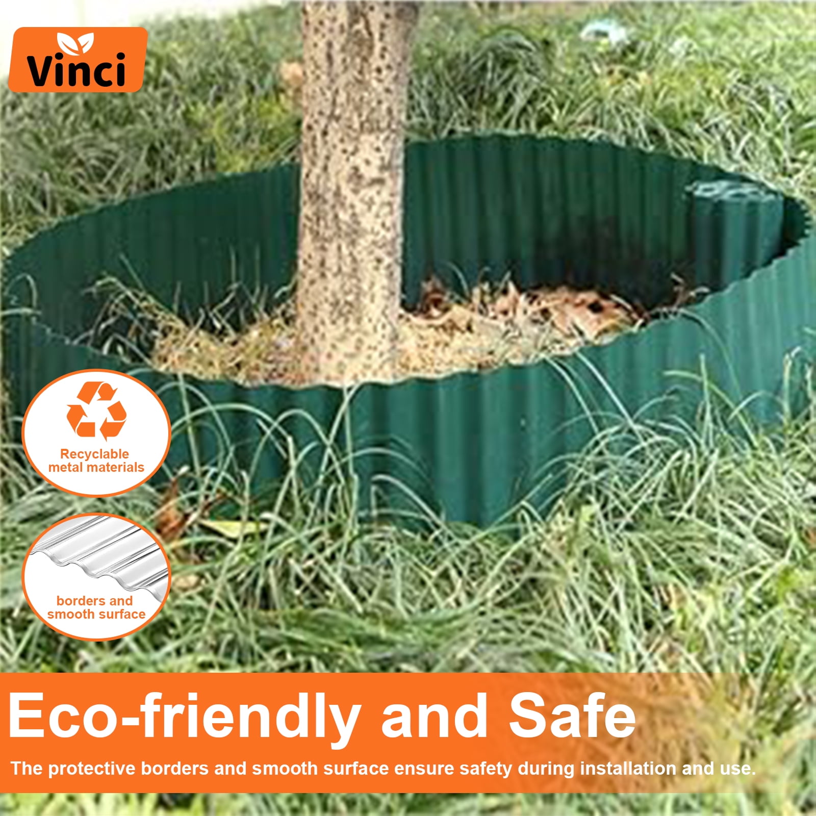 Vinci Garden Landscape Edging Border, 6 Inch x 20 FT Corrugated Sturdy Metal Easy Installation Safe Hemmed Lawn Garden Border Edges for DIY Flower Beds,Pathways and Patio Design (Green)