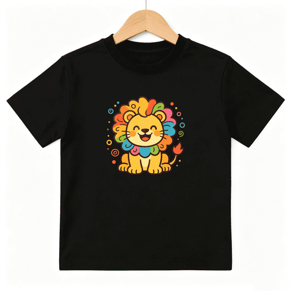Cute Rainbow Lion Mane Smiling Boys Graphic Tee, Colorful Wild 100% Cotton Kids Short Sleeve T-Shirt 4-13Y