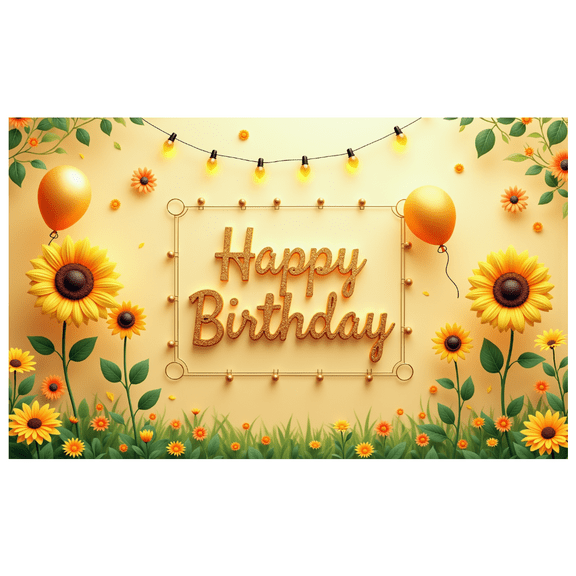 Floral Design Birthday Banner Sunflower Theme Decorative Lights for Birthday Party Celebration Event Decor