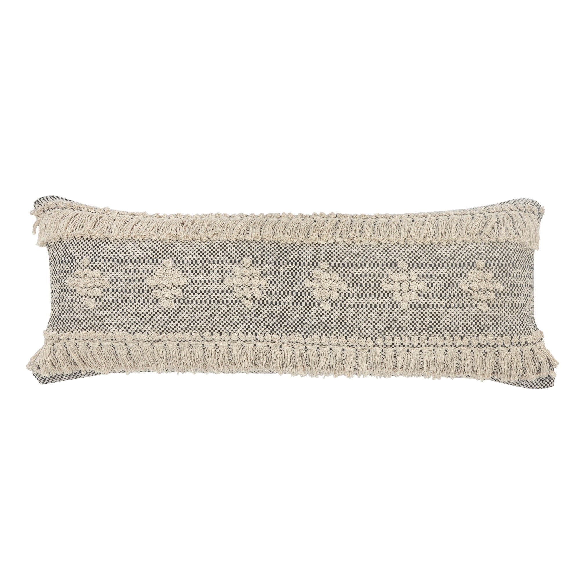 LR Home Ox Bay Hand-Woven Gray/Cream Geometric All-Natural Cotton Pillow Cover