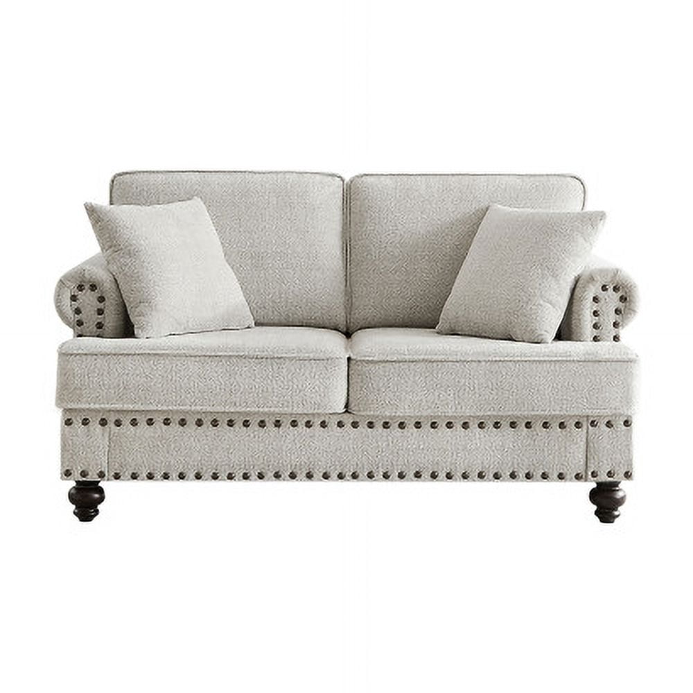 BSHTI 61 inch Chenille modern Upholstered Sofas Love Seater with Nails and Armrests (White)