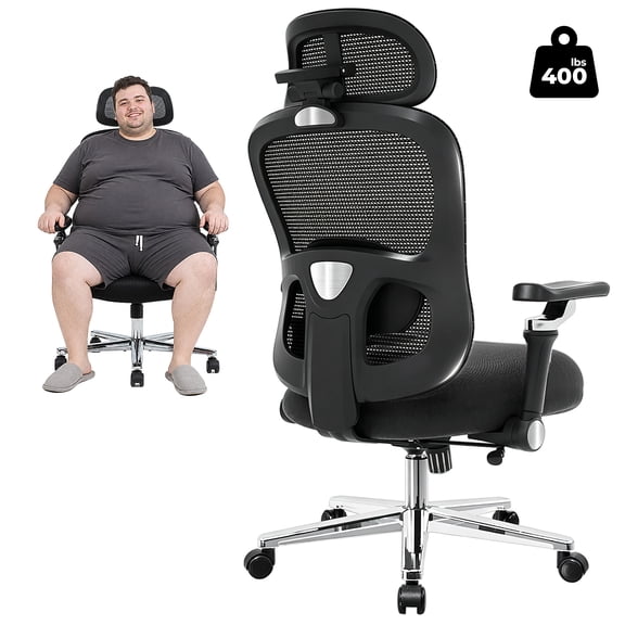 TMV Mesh Office Chair with 6D Adjustable Armrests, Wider Seat and Thicker Cushion, Height-Adjustable Headrest and Lumbar Support for Big and Tall, Black