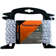 TOOL MART 1/8" x 48' Durable Polyester Cord 40 lb Capacity | Includes 6"x7.5" Winding Rack | Ideal for Home, DIY, Camping & Outdoor Tasks