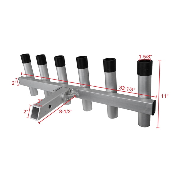 Extreme Max 6-Rod Aluminum Pivoting Fishing Rod Holder for 2"" Hitch  Receivers" - Walmart Business Supplies